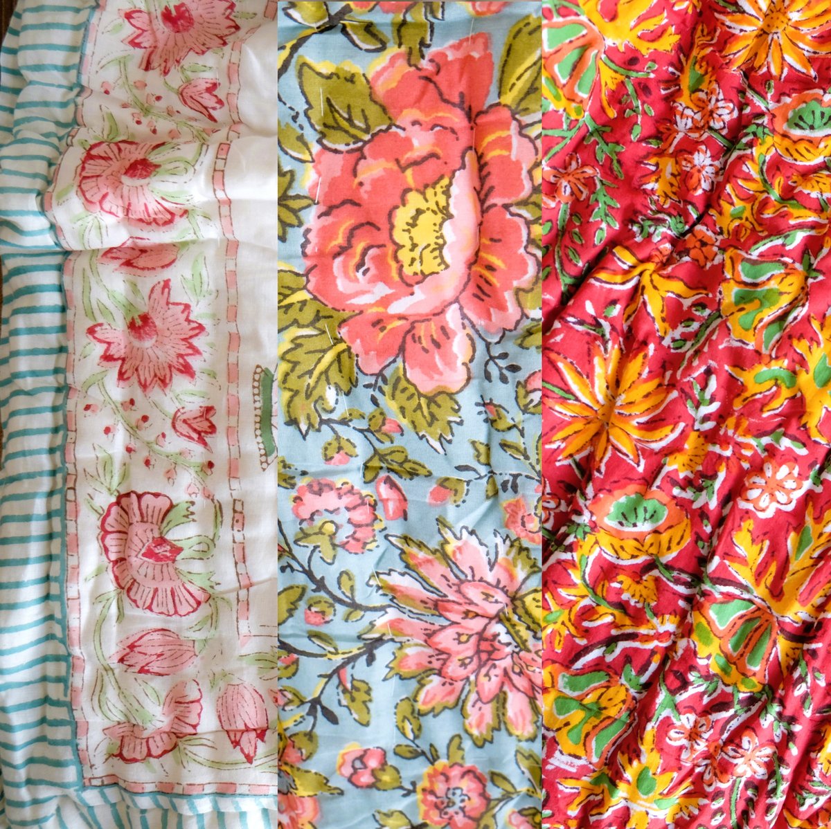 未使用※インド ブロックプリント 中綿入りキルト ロイヤルブルー