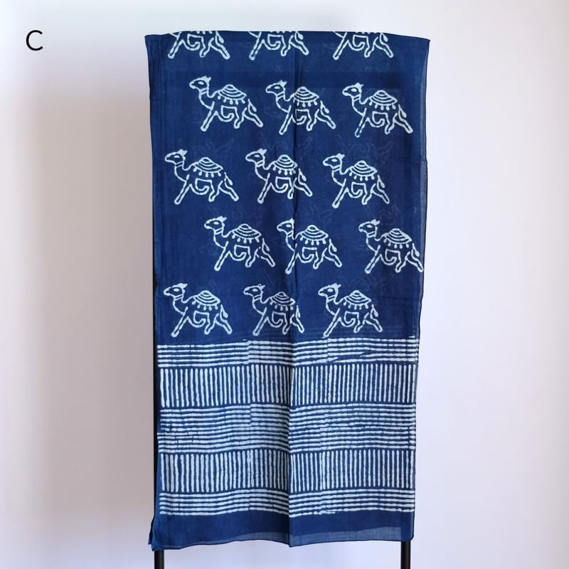 インド綿 ストール ブロックプリント 約54×195cm インディゴ 7