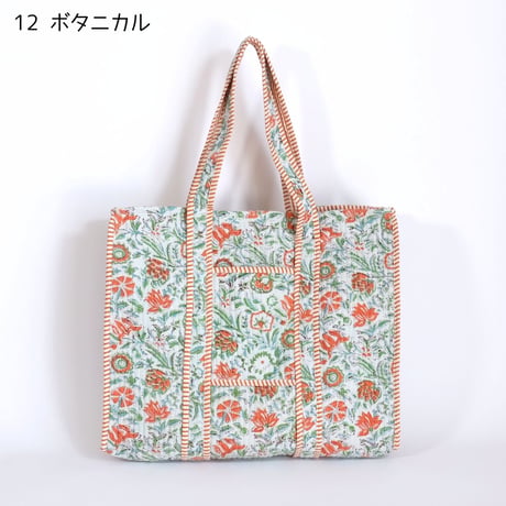 トートバッグ インド綿 ブロックプリント Lサイズ 12～20