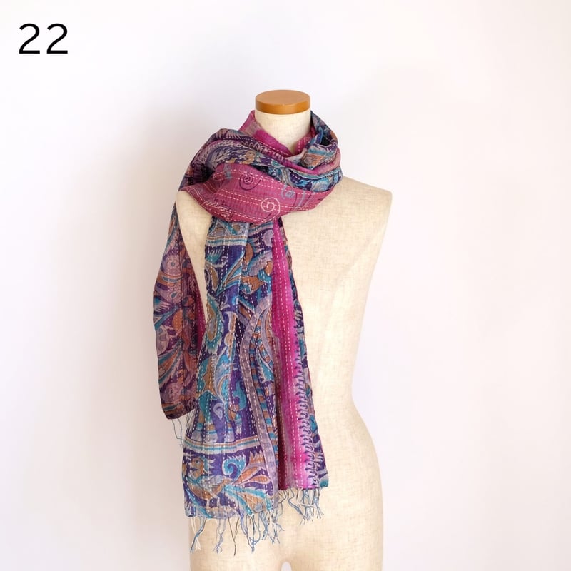 シルクカンタ ストール 約50×200cm インド刺し子布 18-22 | インド雑貨