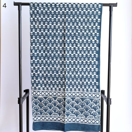 インド綿　ストール　ブロックプリント　約50×200cm　ビリジアン
