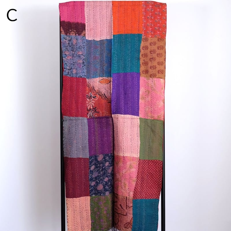 シルクカンタ ストール パッチワーク 約50×200cm インド刺し子布 A～F