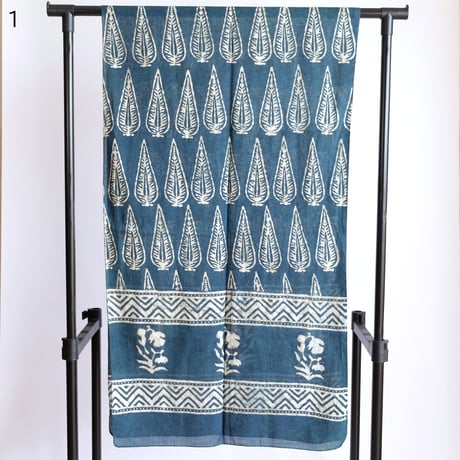 インド綿　ストール　ブロックプリント　約50×200cm　ビリジアン