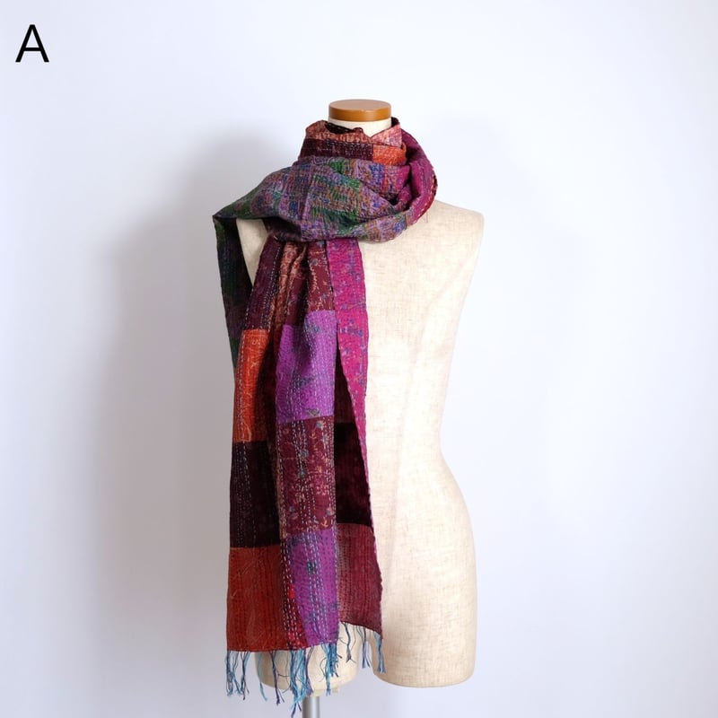 シルクカンタ ストール パッチワーク 約50×200cm インド刺し子布 A～F