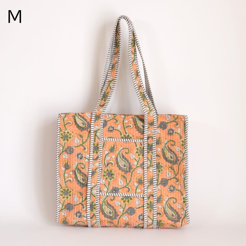 トートバッグ インド綿 ブロックプリント オレンジペイズリー | インド