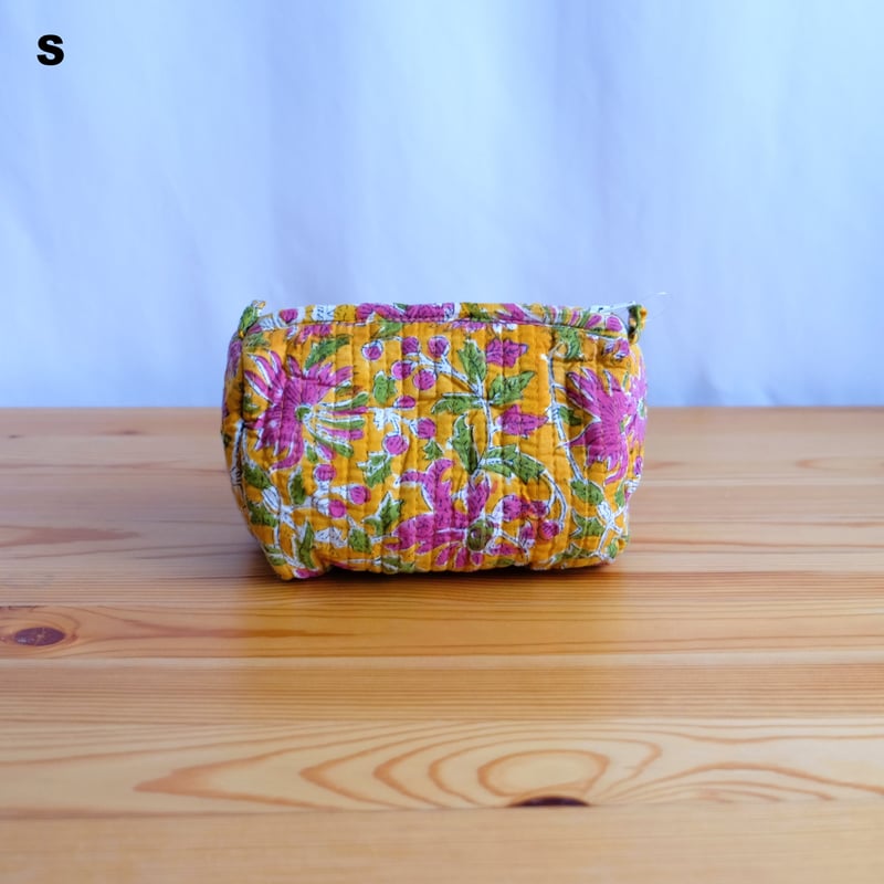 ポーチ インド綿 ブロックプリント イエロー | インド雑貨のお店