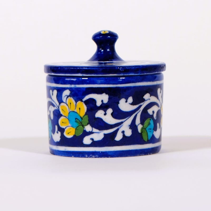 陶器小物入れ 蓋付き インド ブルーポタリー 小サイズ 青/水色/赤/緑