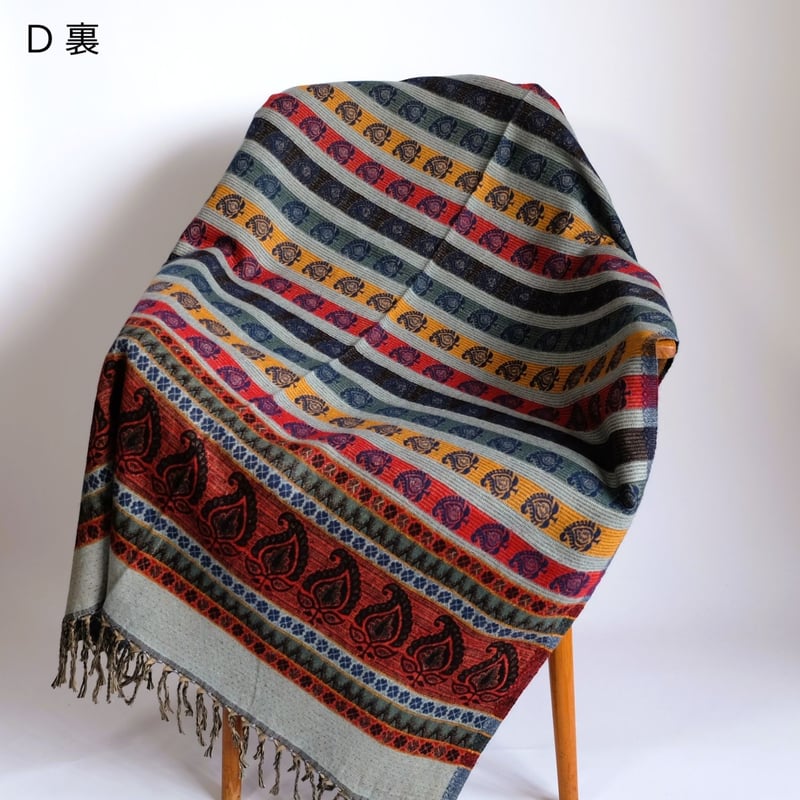ヤクウール ショール ブランケット 約95×200cm インド カシミール 5