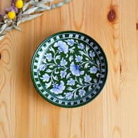 陶器飾り皿 インド ブルーポタリー 波形 黄色地に放射状の花柄