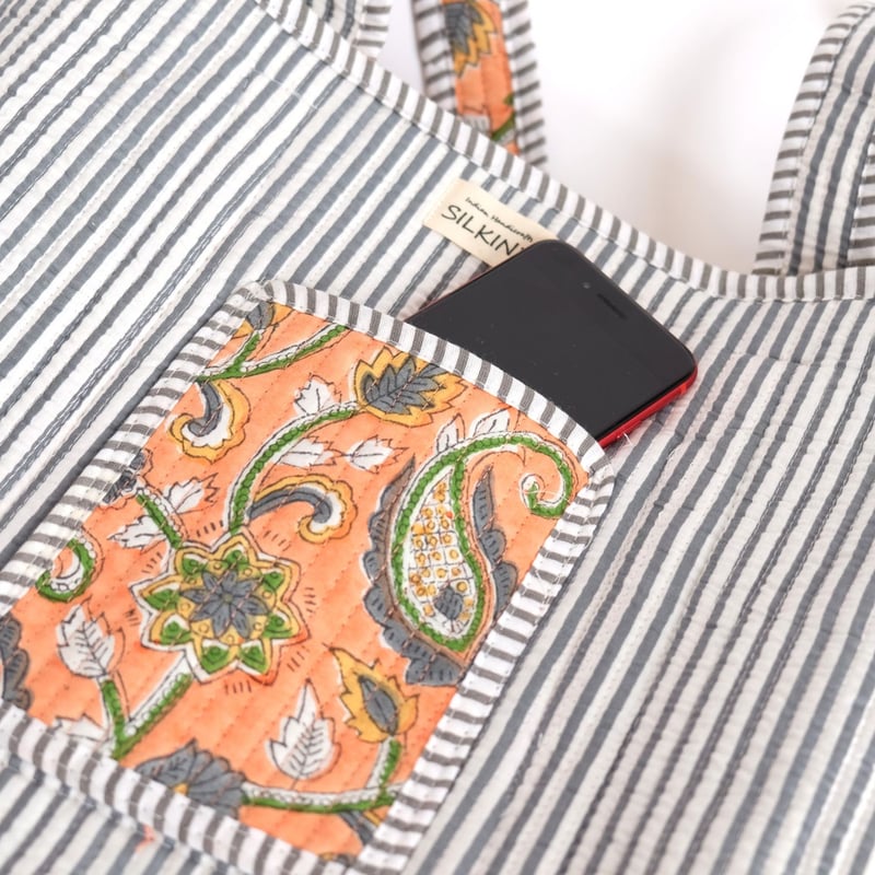 トートバッグ インド綿 ブロックプリント オレンジペイズリー | インド