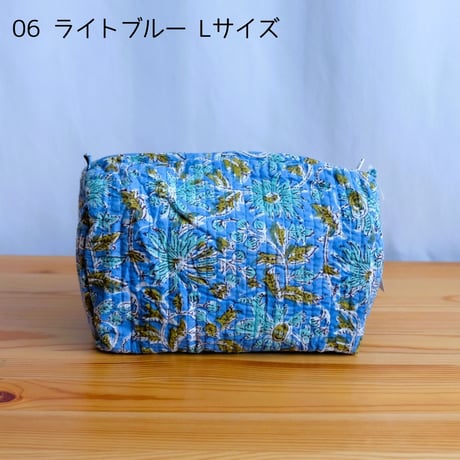 ポーチ インド綿 ブロックプリント Lサイズ 20種類