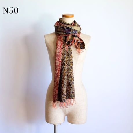 シルクカンタ　ストール　約50×200cm　インド刺し子布　N41～N50