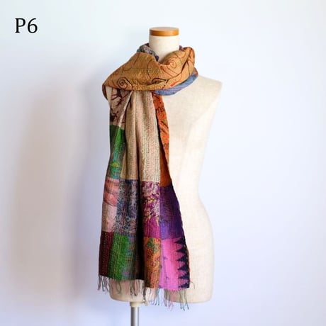 シルクカンタ　ストール　パッチワーク　約50×200cm　インド刺し子布　P1～P10
