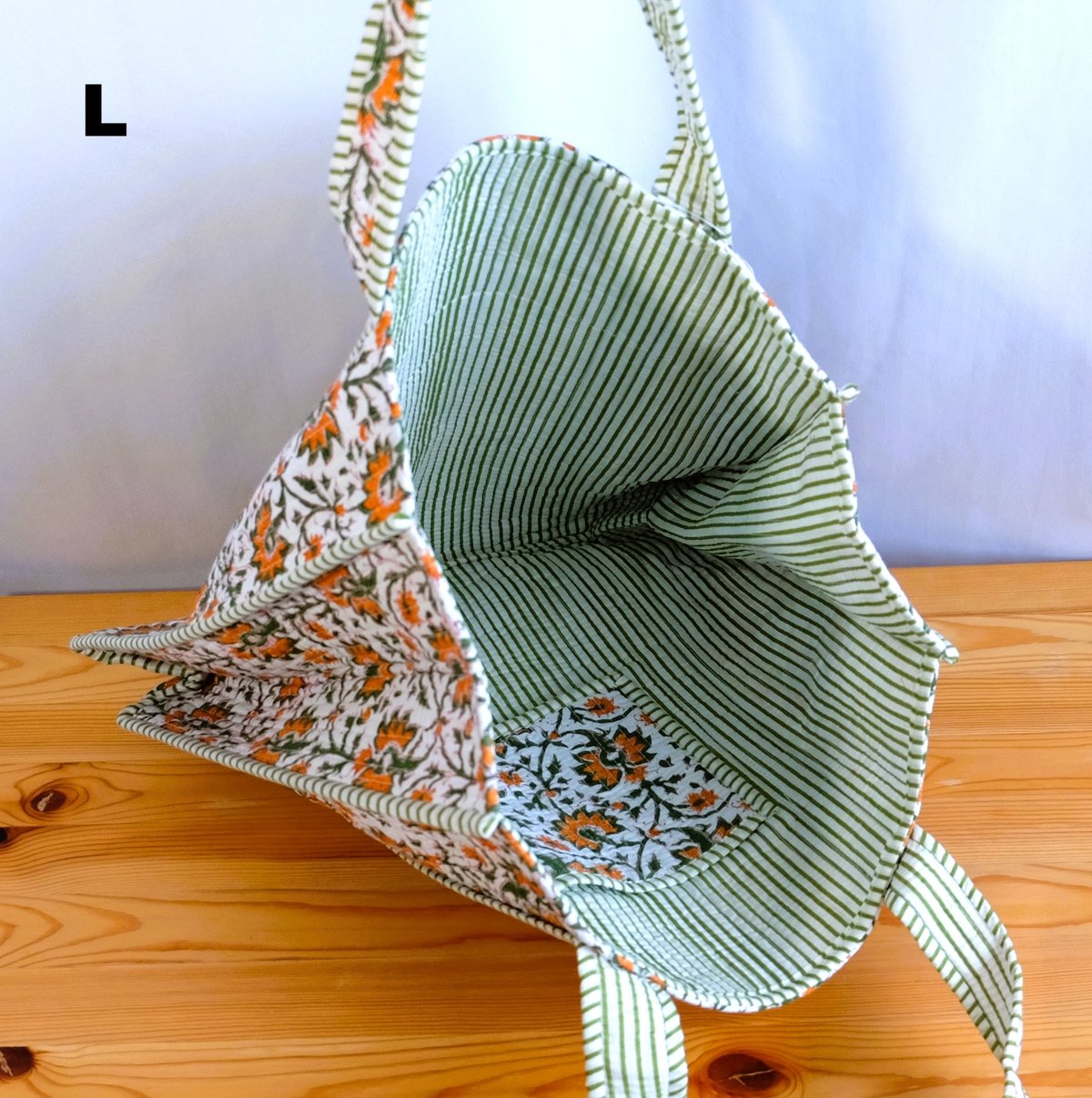 トートバッグ インド綿 ブロックプリント オレンジプラント | インド