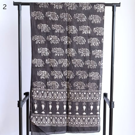 インド綿　ストール　ブロックプリント　約50×200cm　ダークグレー