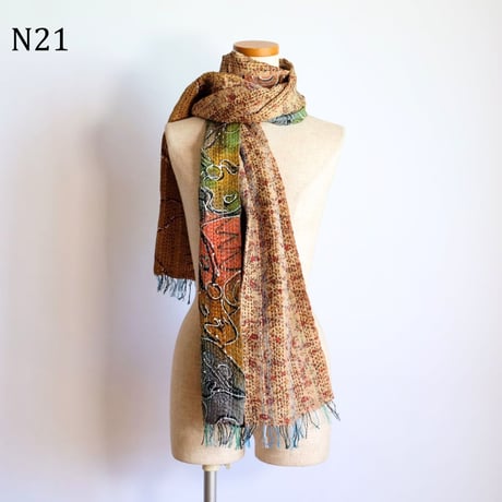 シルクカンタ　ストール　約50×200cm　インド刺し子布　N21～N30