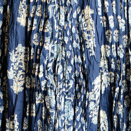 ロングスカート　インド綿　ブロックプリント　シワ加工　6種類