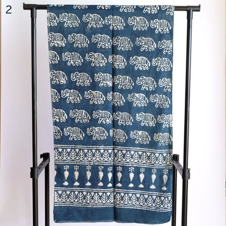インド綿　ストール　ブロックプリント　約50×200cm　ビリジアン