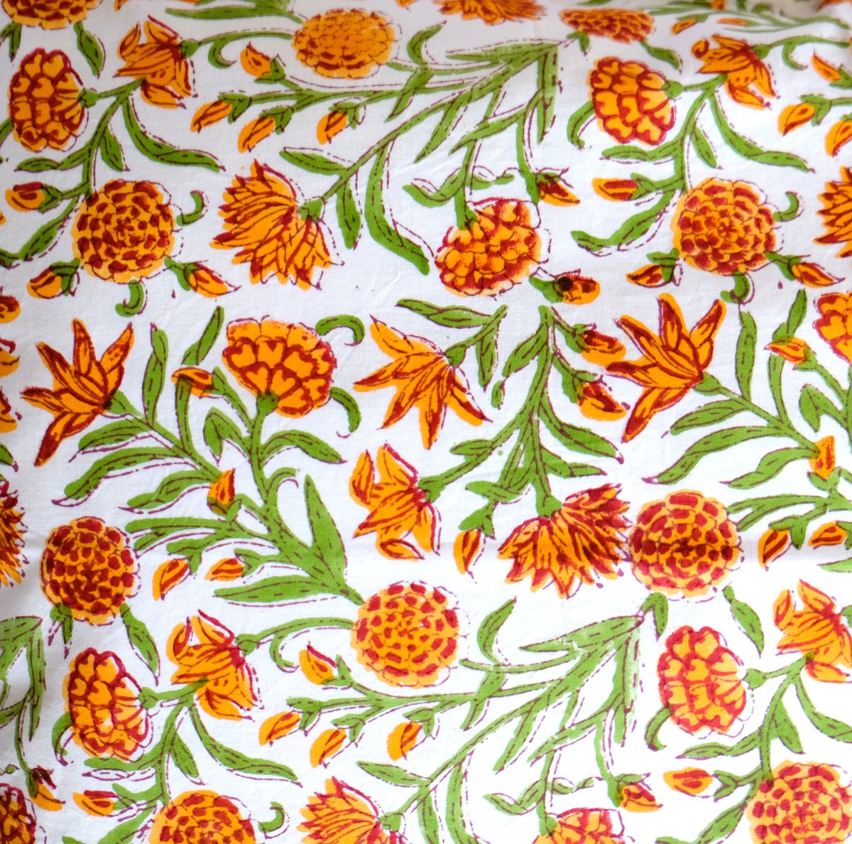 枕カバー インド綿 ブロックプリント イエローフラワー | インド雑貨の