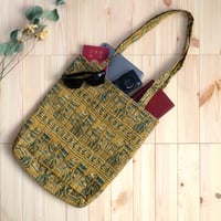 トートバッグ　インド綿　ブロックプリント　アジュラック　イエロー×鳥
