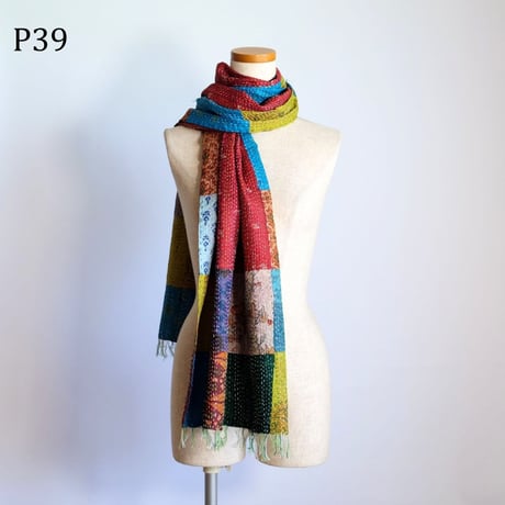 シルクカンタ　ストール　パッチワーク　約50×200cm　インド刺し子布　P31～P40