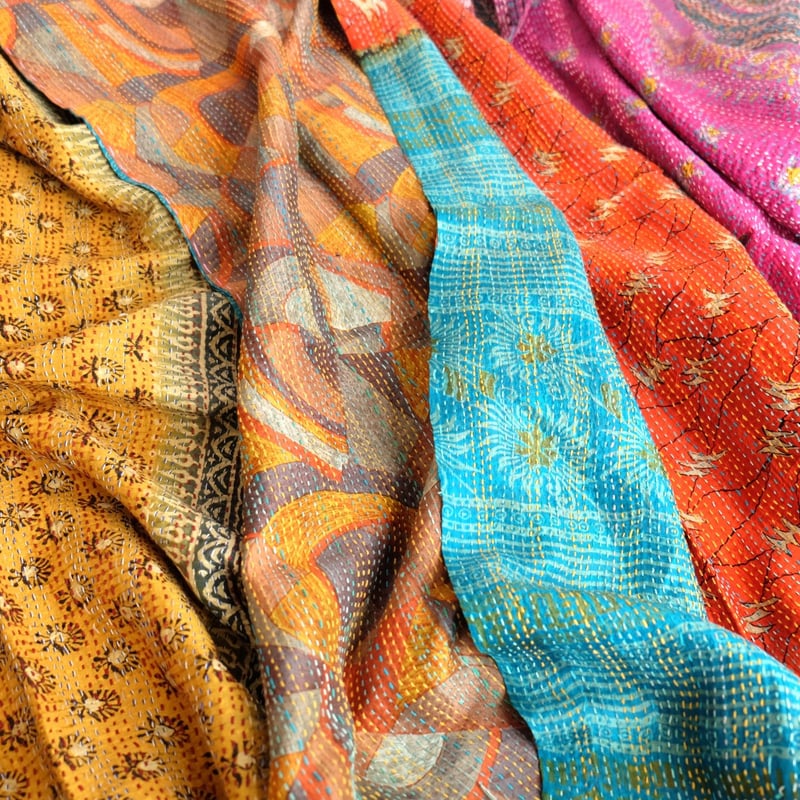 シルクカンタ ストール 約50×200cm インド刺し子布 28-32 | インド雑貨