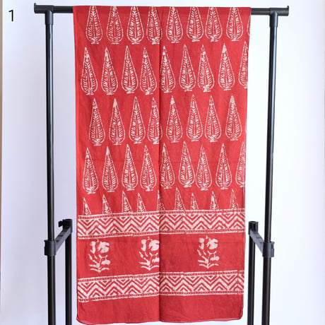 インド綿　ストール　ブロックプリント　約50×200cm　レッド