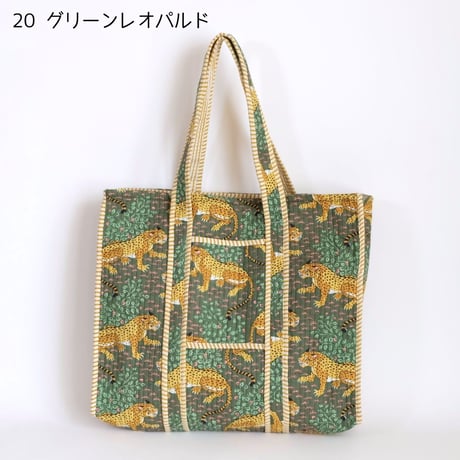 トートバッグ インド綿 ブロックプリント Lサイズ 12～20