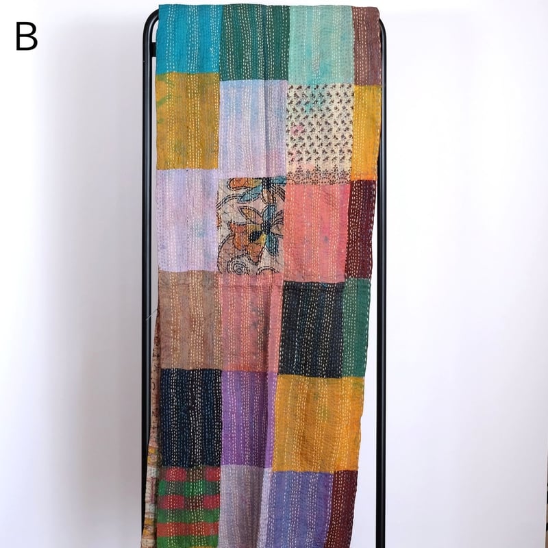 シルクカンタ ストール パッチワーク 約50×200cm インド刺し子布 A～F