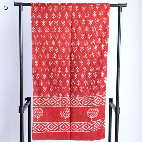 インド綿　ストール　ブロックプリント　約50×200cm　レッド