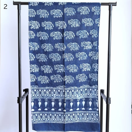 インド綿　ストール　ブロックプリント　約50×200cm　インディゴ