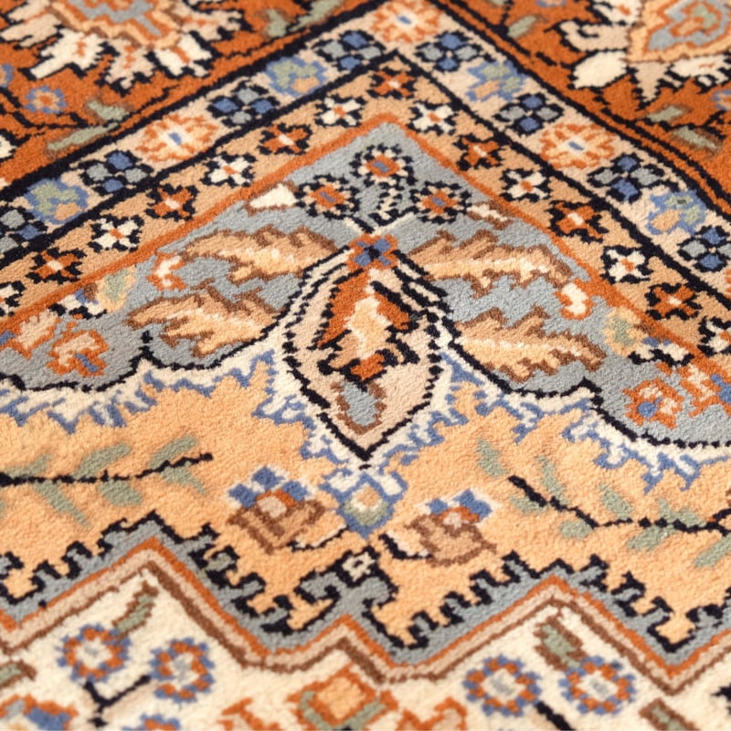 インド 手織り絨毯 ウール ＜約151 x 221 ㎝＞ 青・メダリオン