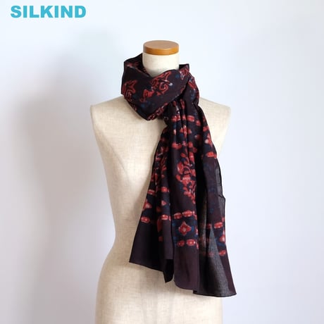 花柄のインドショール【ブルー】 インド シルク刺し子ショール（ブルー系ミックス、リバーシブル