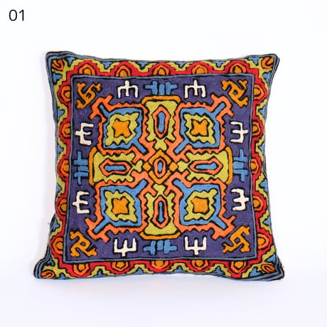 ウール刺繍　クッションカバー　正方形　約40x40cm　4種類