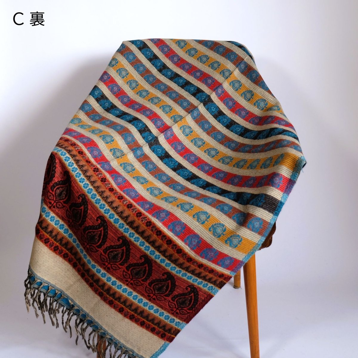ヤクウール ショール ブランケット 約95×200cm インド カシミール 5