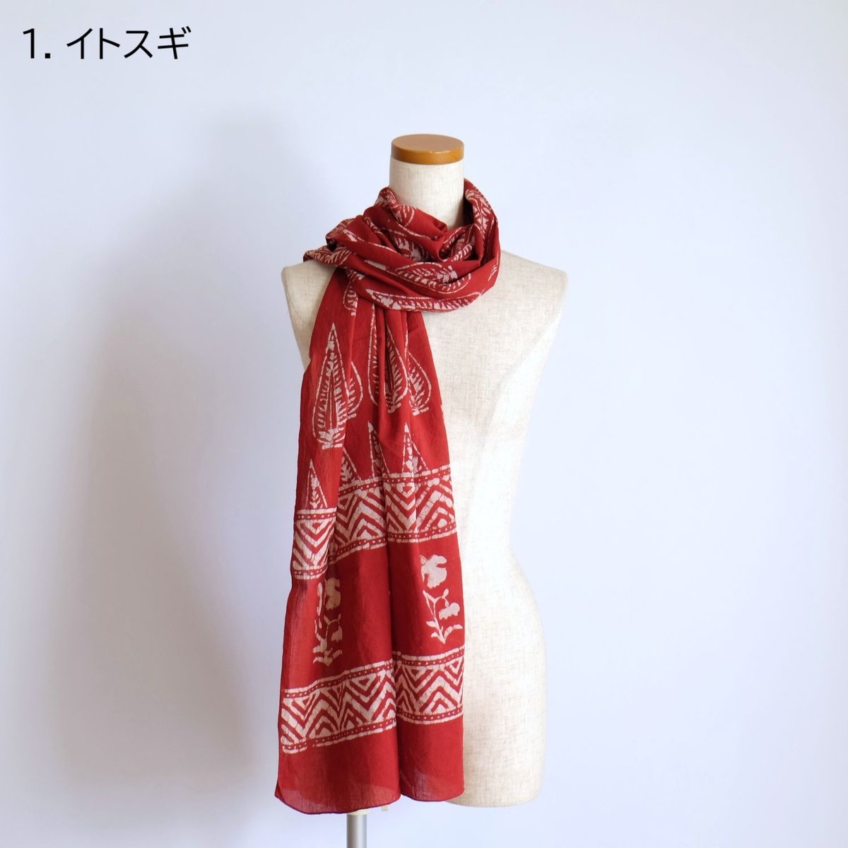 インド綿 ストール ブロックプリント 約50×200cm レッド | インド雑貨