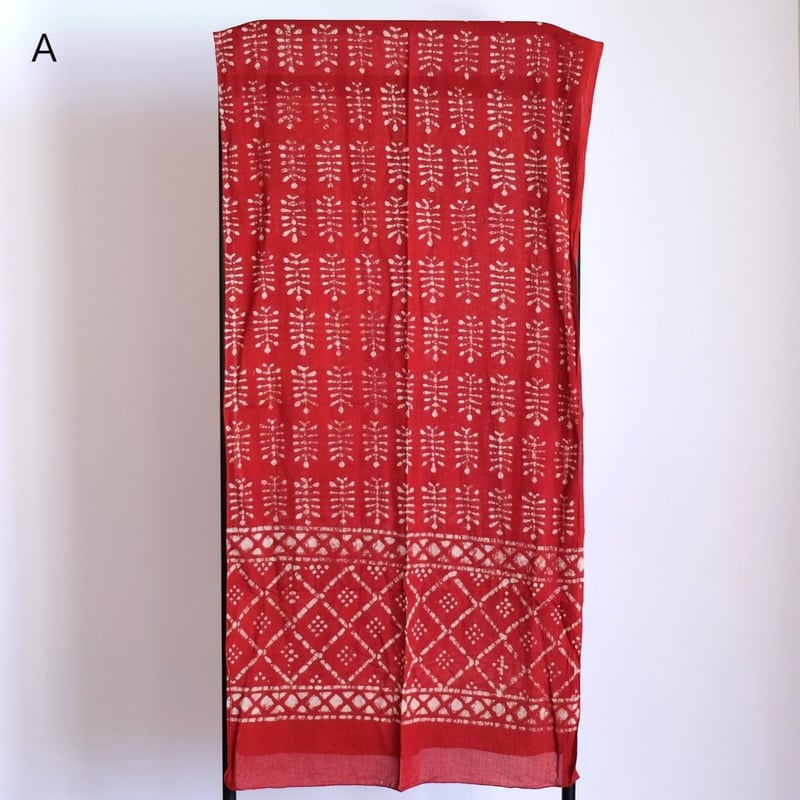 インド綿 ストール ブロックプリント 約54×195cm レッド 4種類