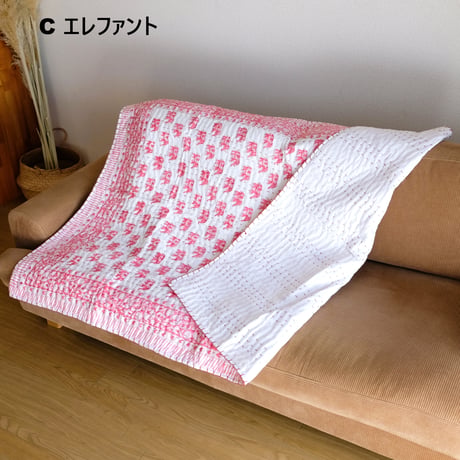 ベビーキルト　敷きパッド　約100×150㎝　刺し子　インド綿　ブロックプリント