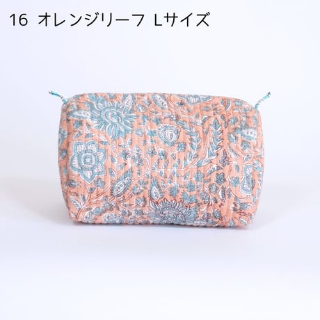 ポーチ インド綿 ブロックプリント Lサイズ 20種類