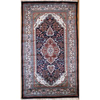インド　手織り絨毯　シルク　＜約90 x 154 ㎝＞　青・メダリオン