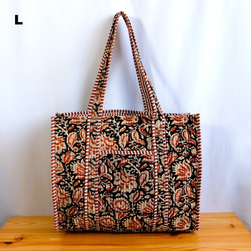 トートバッグ インド綿 ブロックプリント ブラック | インド雑貨のお店