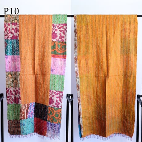 シルクカンタ　ストール　パッチワーク　約50×200cm　インド刺し子布　P1～P10