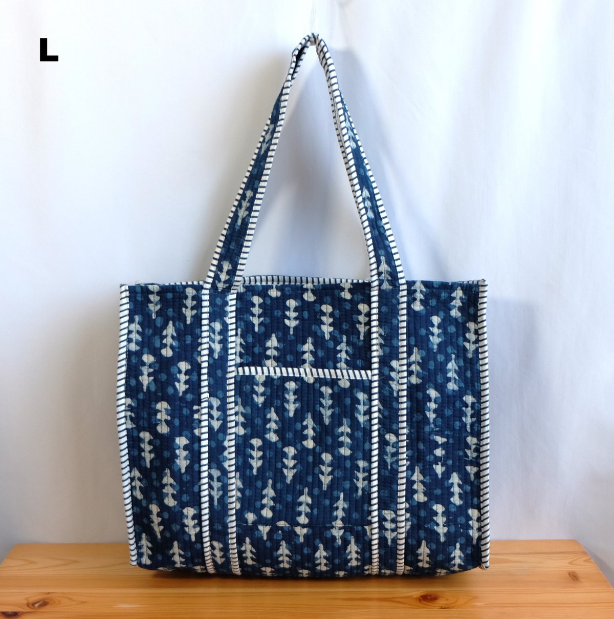 トートバッグ インド綿 ブロックプリント インディゴ | インド雑貨のお