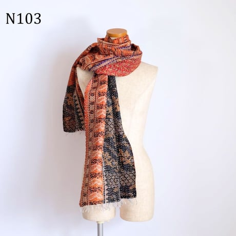 シルクカンタ　ストール　約50×200cm　インド刺し子布　N101～N109