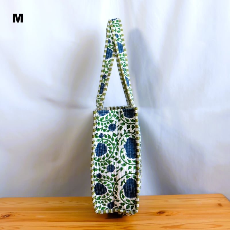 トートバッグ インド綿 ブロックプリント グリーンプラント | インド