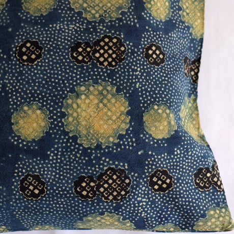 枕カバー　約43×63cm　インド綿　ブロックプリント　アジュラック　ターコイズ×水玉