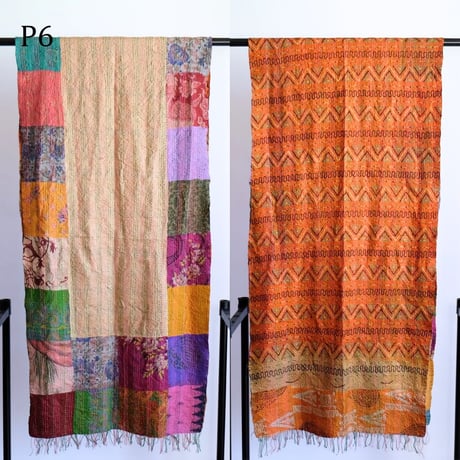 シルクカンタ　ストール　パッチワーク　約50×200cm　インド刺し子布　P1～P10