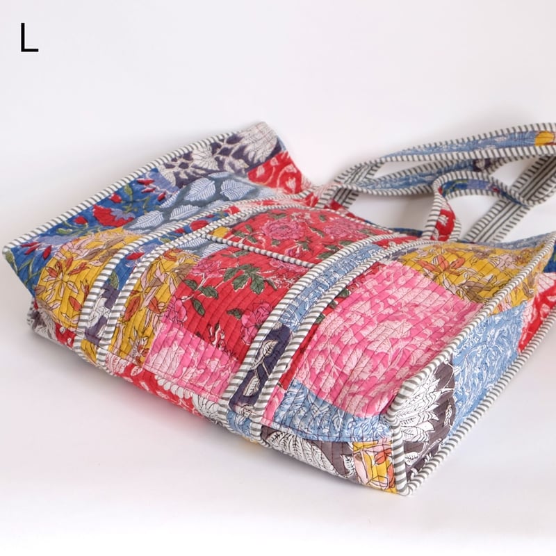 トートバッグ インド綿 ブロックプリント パッチワーク | インド雑貨の