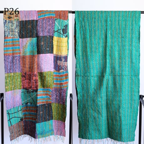 シルクカンタ　ストール　パッチワーク　約50×200cm　インド刺し子布　P21～P30