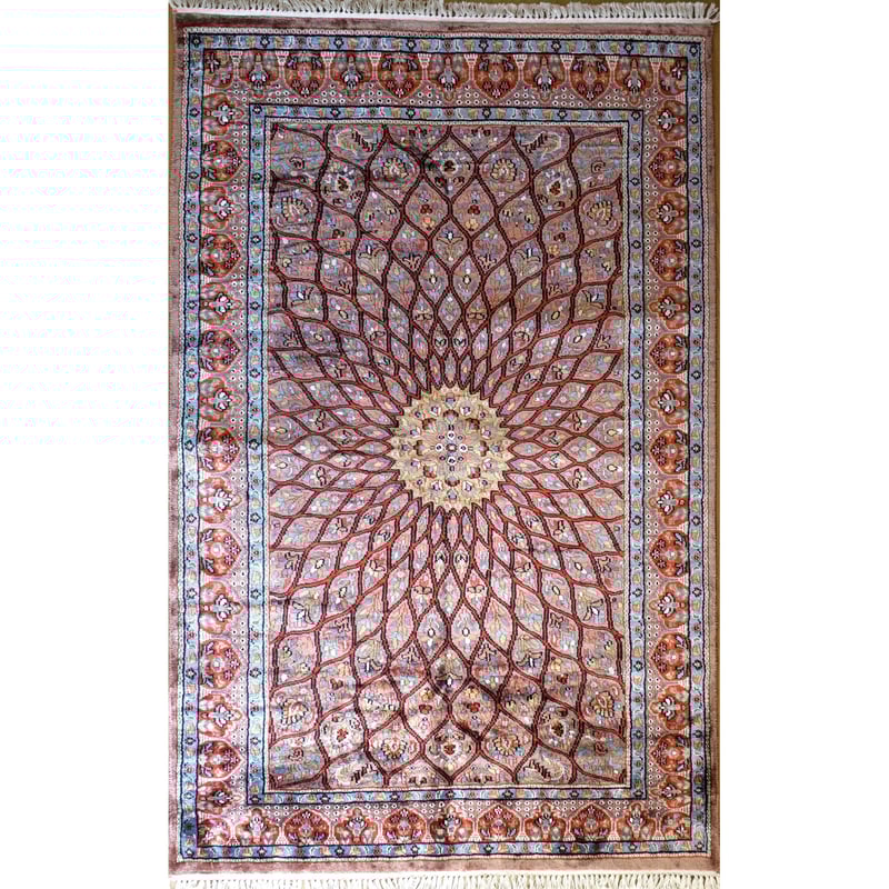 インド 手織り絨毯 シルク <約123 x 190 ㎝> 天井文様 インド 手織り絨毯 シルク <約123 x 190 ㎝> 天井文様